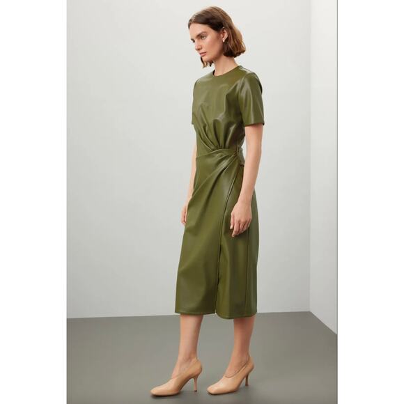 Shoshanna Green Faux Leather Rhea Dress Sz 12 - Picture 2 of 9